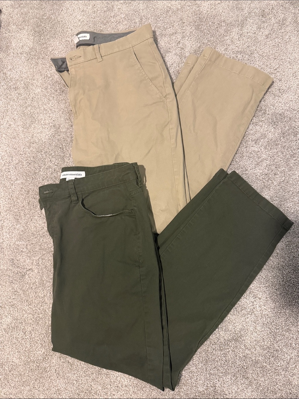 Amazon Essentials Olive and Khaki Chino Pants Pair